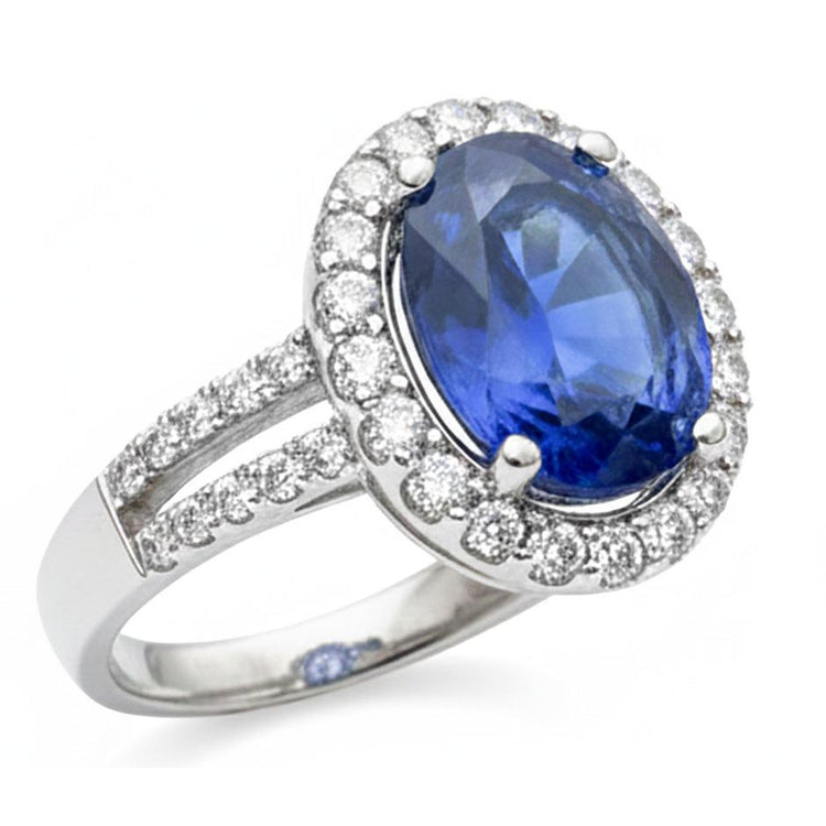 Bague Halo Ovale Cabochon Saphir Pour Femme