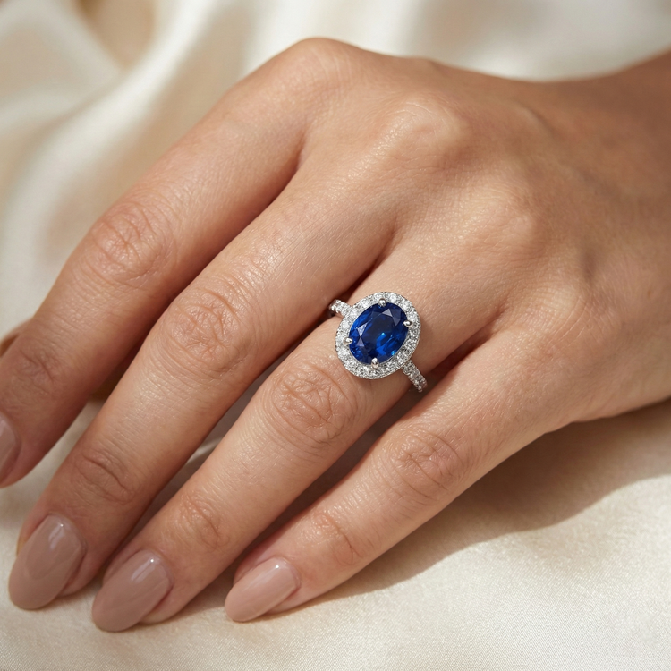 Bague Halo Saphir Bleu 3 Carats
