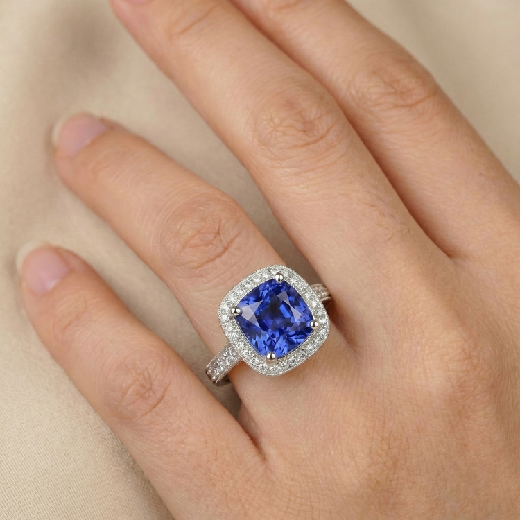 naturel cushion diamant 3carats bague avec accents diamants
