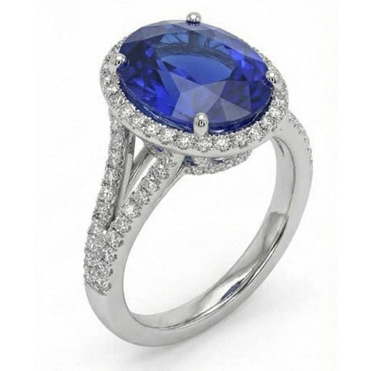 Bague Halo Saphir Ovale 12 Carat