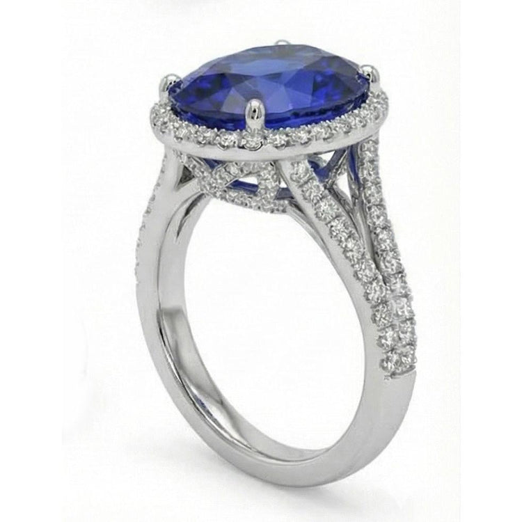 Bague Halo Saphir Ovale 12 Carat