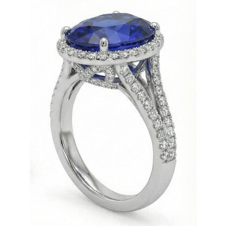 Bague Halo Saphir Ovale 12 Carat