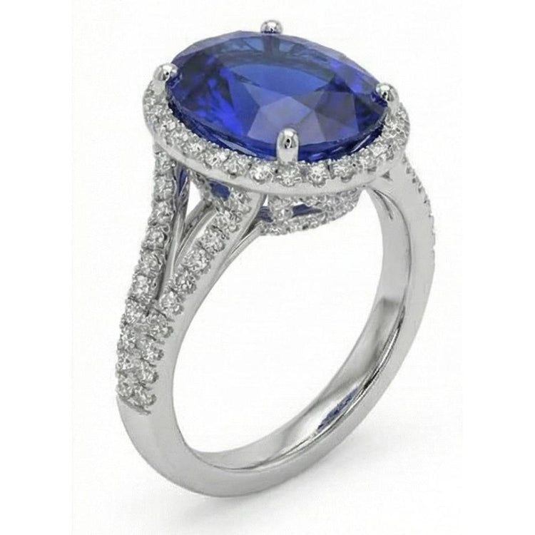 Bague Halo Saphir Ovale 12 Carat
