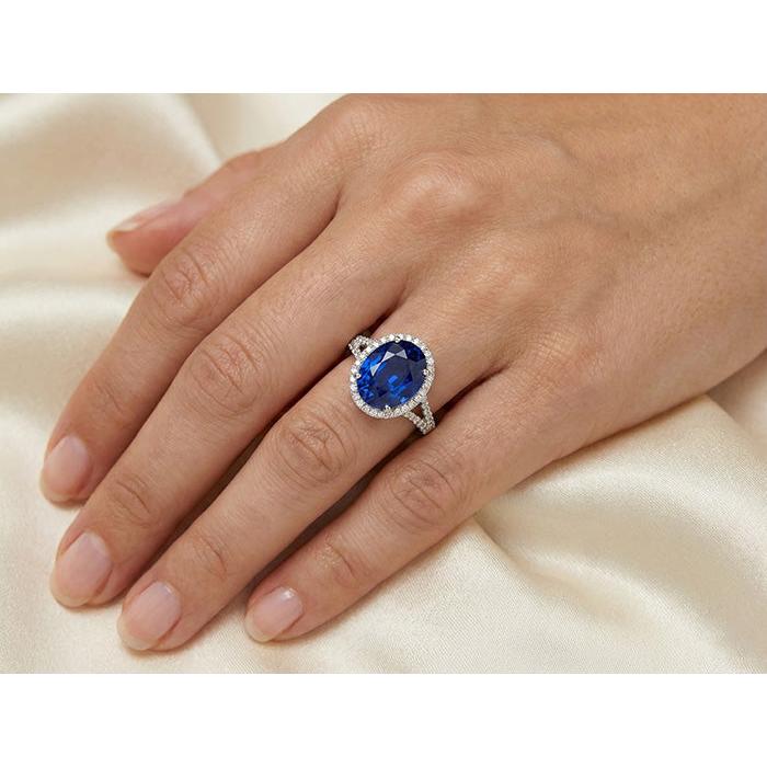 Bague Halo Saphir Ovale 12 Carat