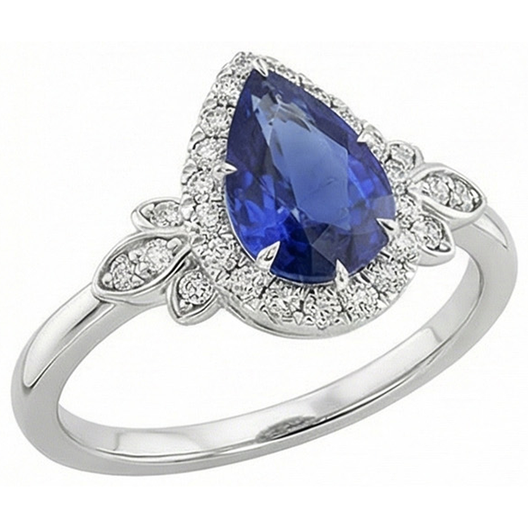 naturel pear diamant 4carats bague sur blanc