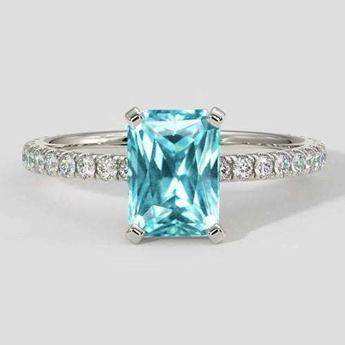 Bague Paraiba coussin 3 carats avec tige en diamant