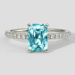 Bague Paraiba coussin 3 carats avec tige en diamant