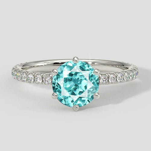 Bague Paraiba ronde à 6 griffes avec accents de diamants