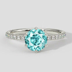 Bague Paraiba ronde à 6 griffes avec accents de diamants