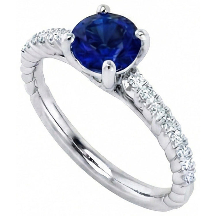 Bague Saphir Avec Accents De Diamants Naturels Extraits des Mines ( et non cultivés en laboratoire )