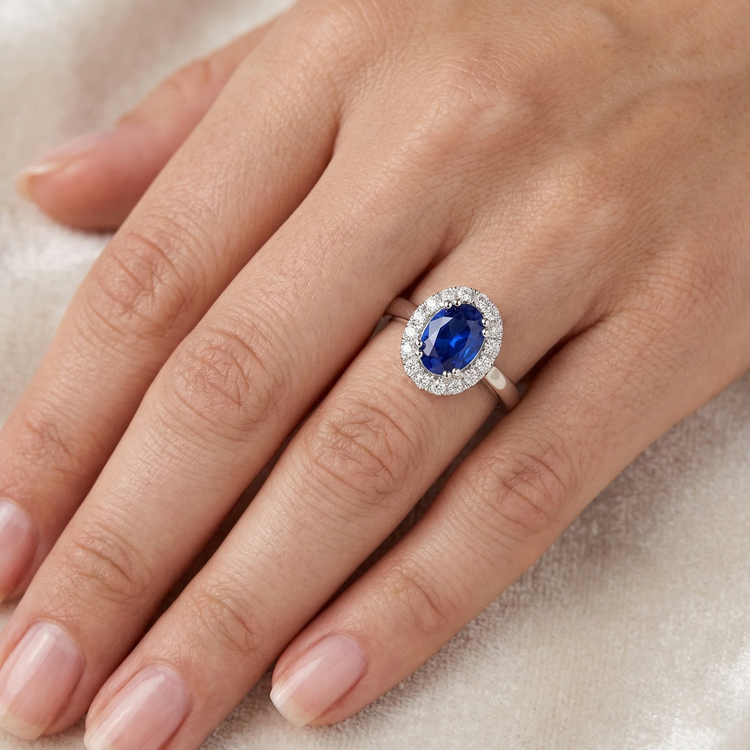 Bague Saphir Ceylan 2.65 Carats Avec Diamants Naturels Extraits des Mines ( et non cultivés en laboratoire ) Or Blanc 14K