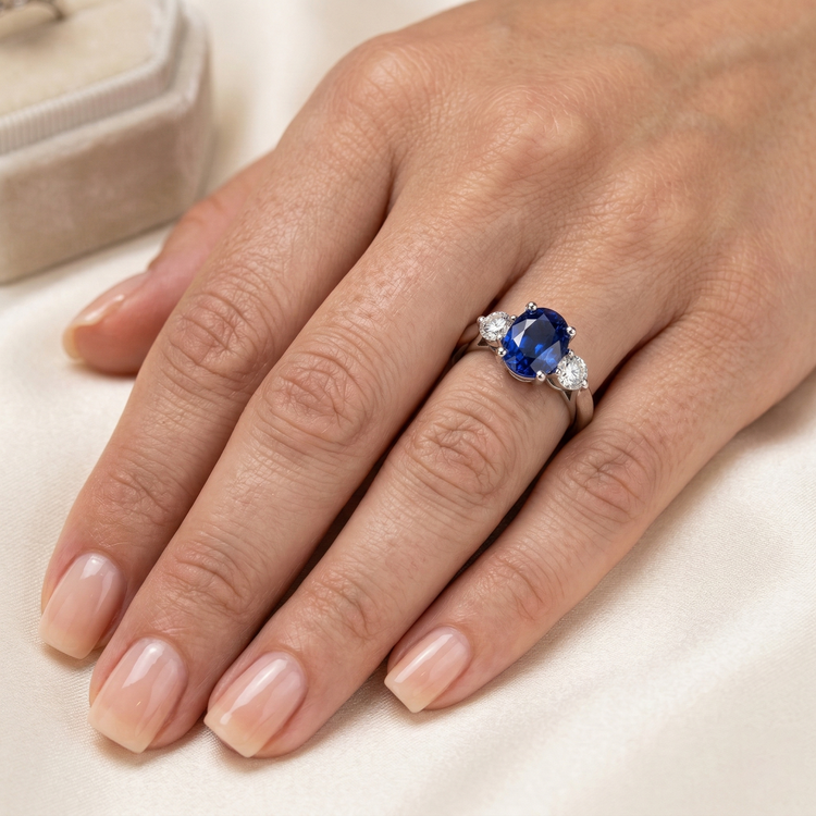 naturel oval diamant 3carats bague sur blanc