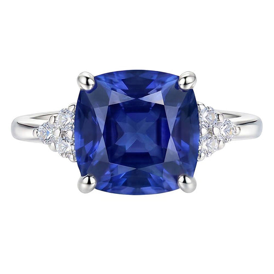 Bague Saphir Coussin Bijoux Pierres Précieuses 2.50 Carats Petit Diamant Rond
