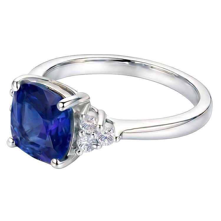 Bague Saphir Coussin Bijoux Pierres Précieuses 2.50 Carats Petit Diamant Rond