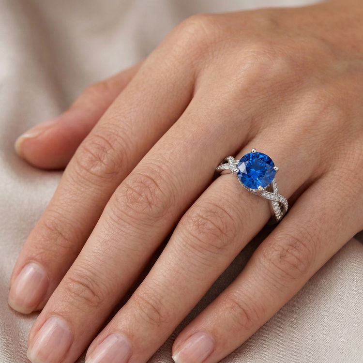naturel round saphir 3carats bague sur blanc