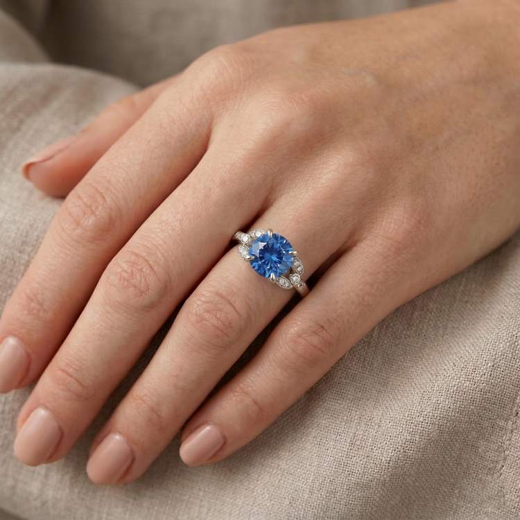 naturel round diamant 2.90carats bague avec accents diamants