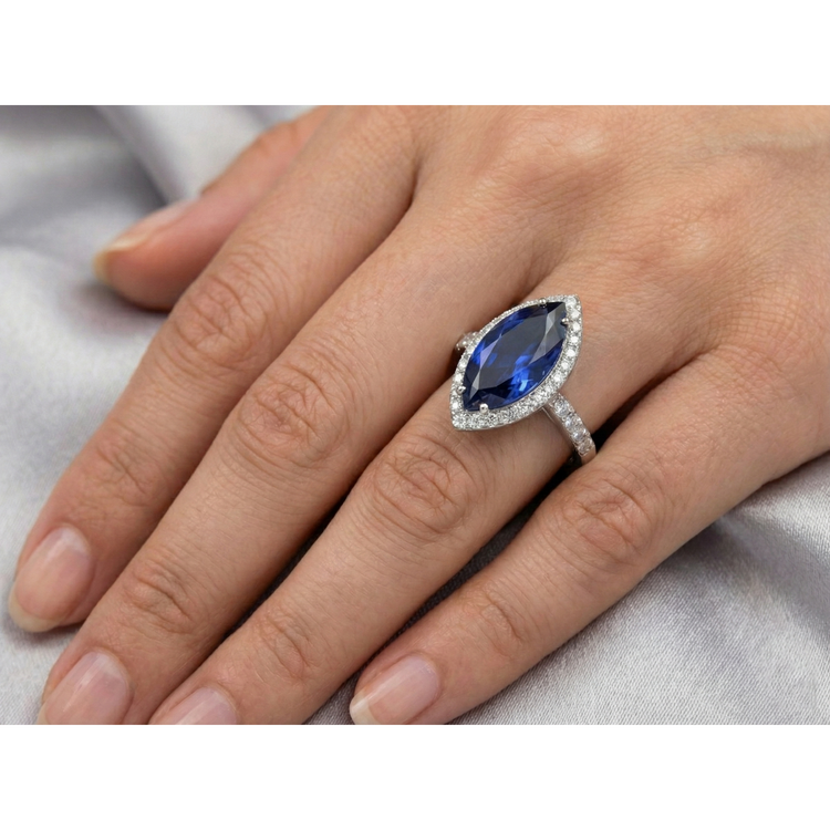 Bague Saphir Marquise Réel 4 Carats