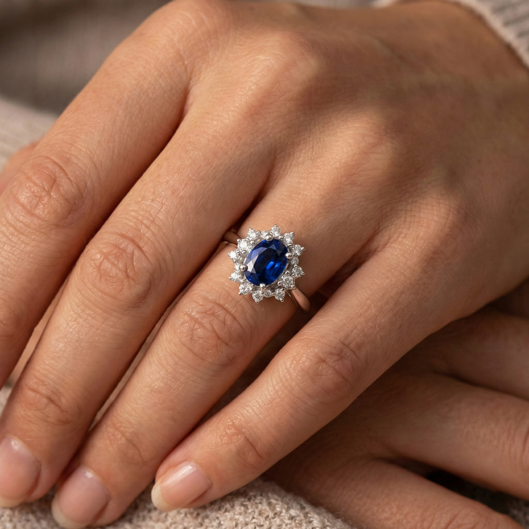 naturel oval diamant 3carats bague sur blanc