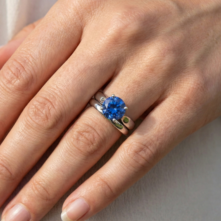 Bague Solitaire 3 Carat Ceylan Saphir Set 14K Nouveau