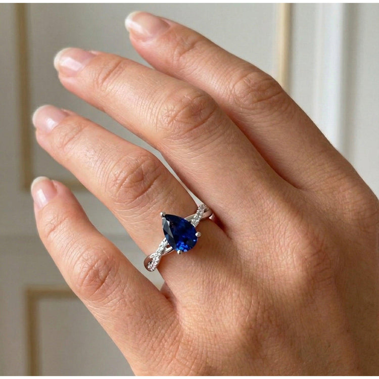 naturel pear diamant 2.50carats bague trois quarts