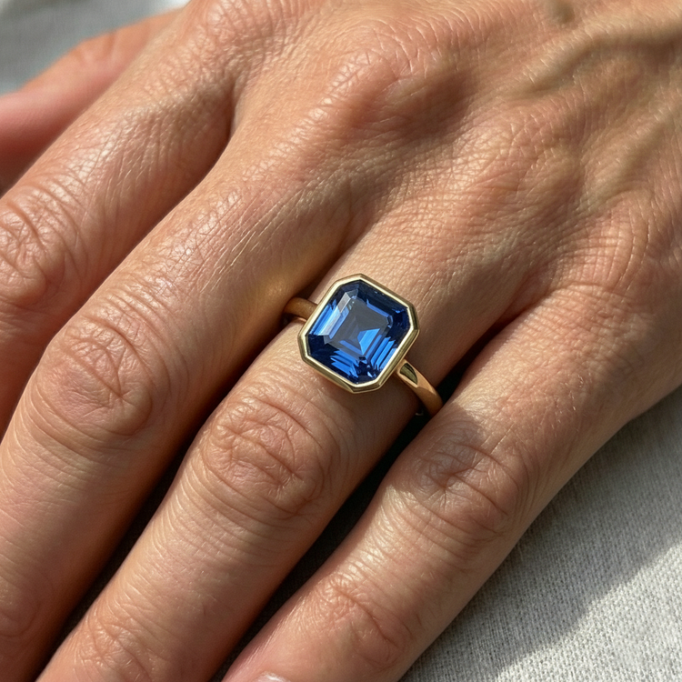 Bague Solitaire Or Jaune Saphir Ceylan Serti 5 Carats