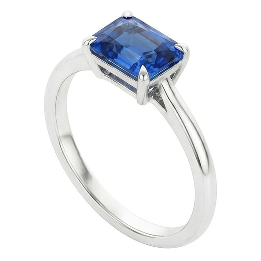 Bague Solitaire Rayonnante Griffe d'Aigle Or Saphir Bleu Clair 14K