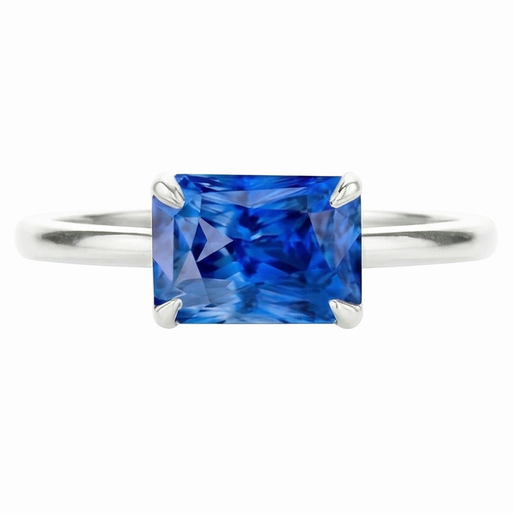 Bague Solitaire Rayonnante Griffe d'Aigle Or Saphir Bleu Clair 14K