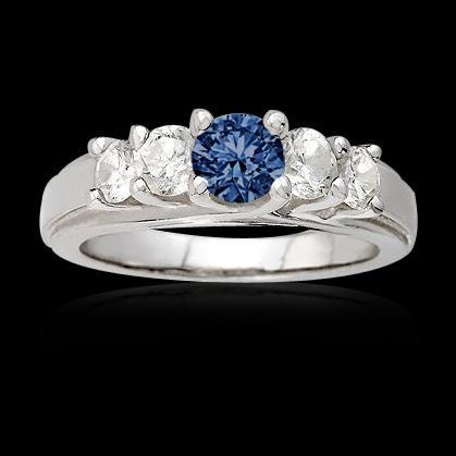 Bague Anniversaire en Diamant Bleu 1,50 carats 5 Pierres Or Blanc 14K