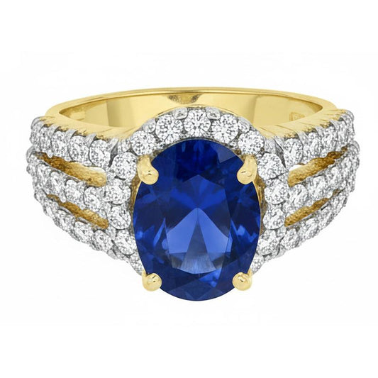 Bague Ceylan Saphir Ovale Et Diamants Naturels Extraits des Mines ( et non cultivés en laboratoire ) Ronds Or 14K 3.51 Carats