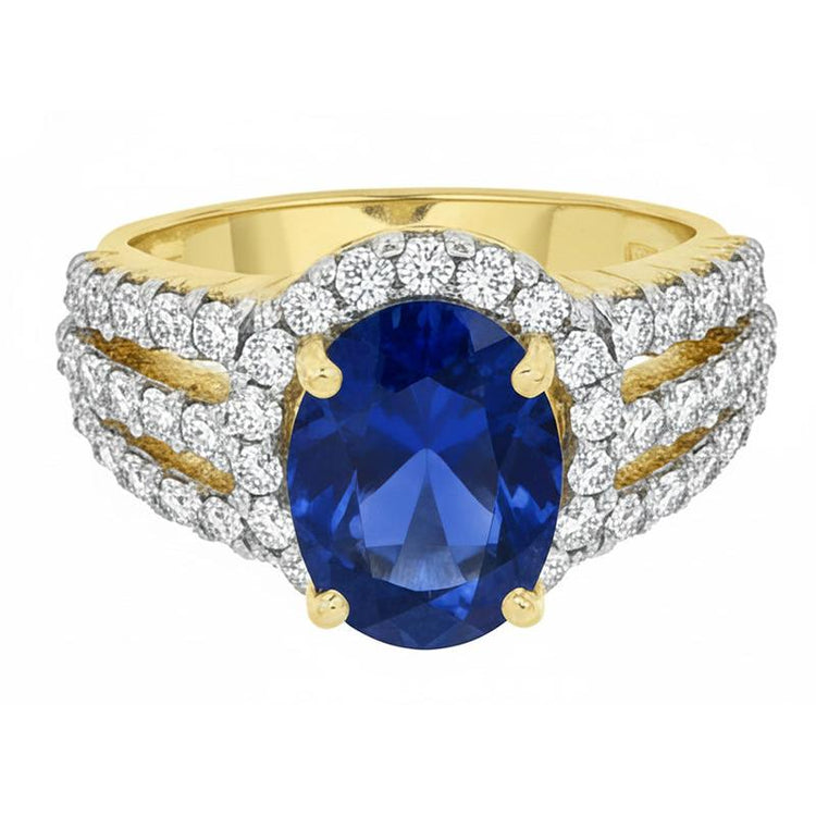 Bague Ceylan Saphir Ovale Et Diamants Ronds Or 14K 3.51 Carats