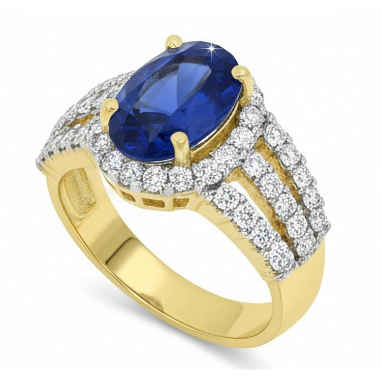 Bague Ceylan Saphir Ovale Et Diamants Ronds Or 14K 3.51 Carats