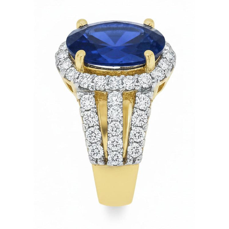 Bague Ceylan Saphir Ovale Et Diamants Ronds Or 14K 3.51 Carats