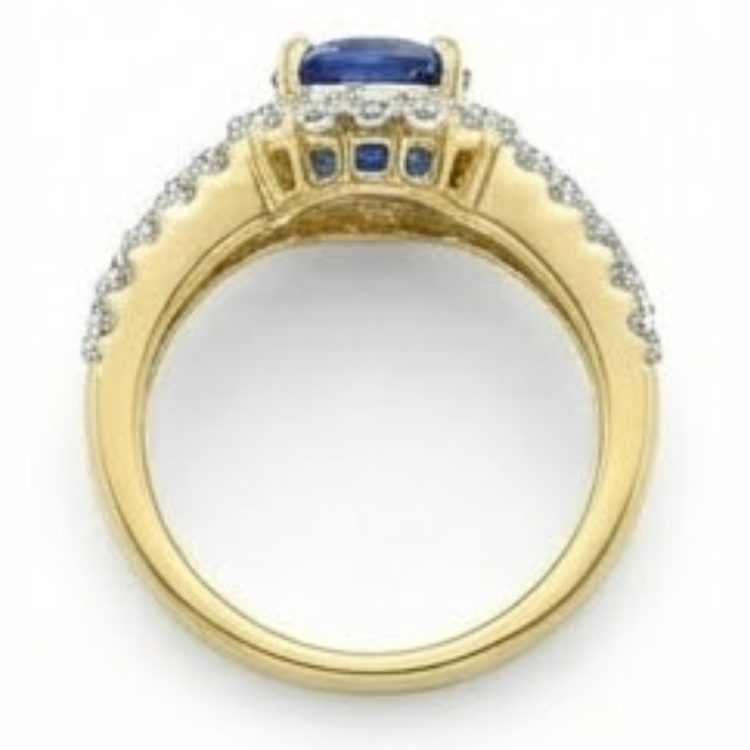 Bague Ceylan Saphir Ovale Et Diamants Ronds Or 14K 3.51 Carats