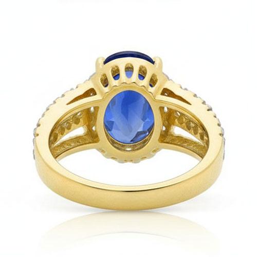 Bague Ceylan Saphir Ovale Et Diamants Ronds Or 14K 3.51 Carats