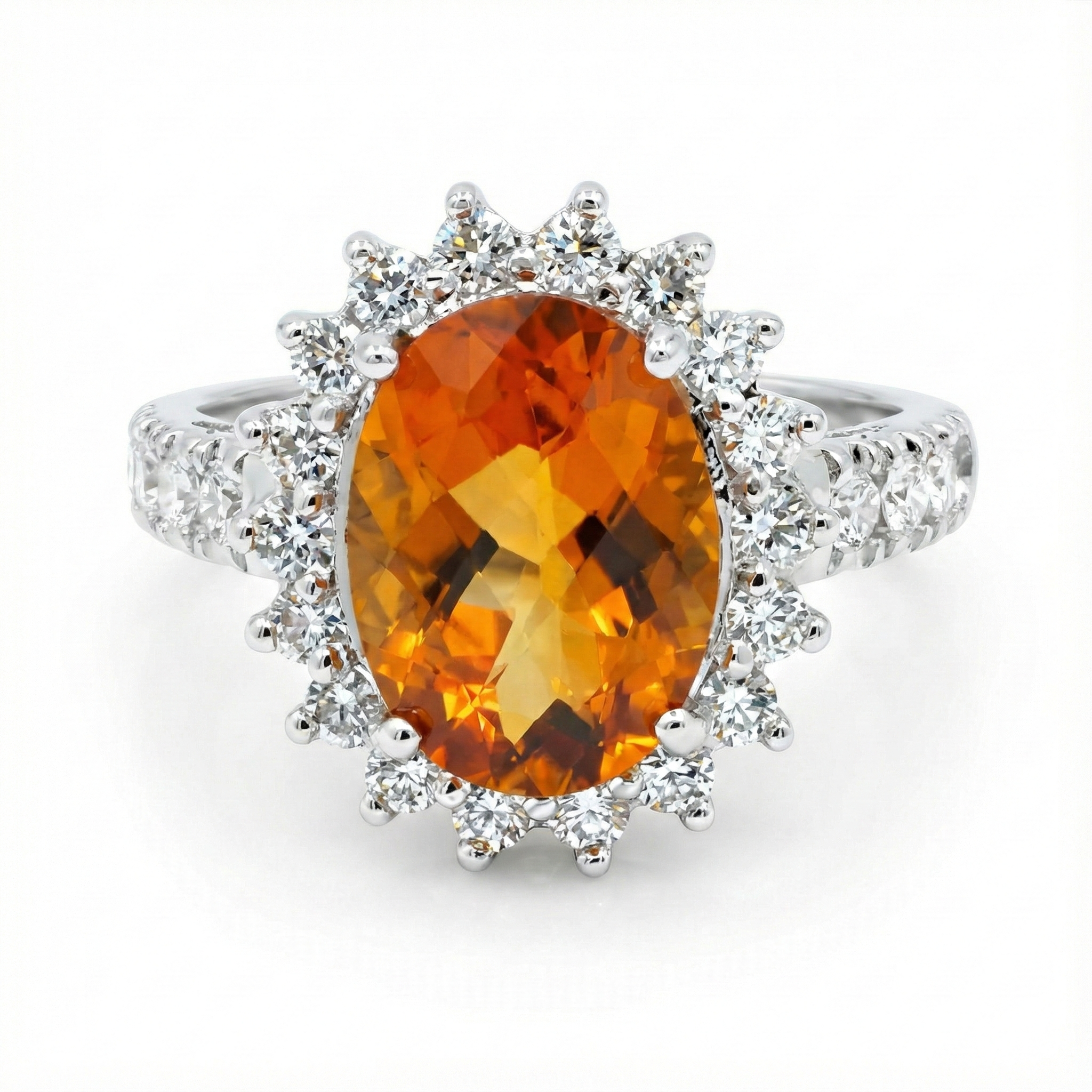 Bague Citrine De Madère En Or Blanc 14K Et Diamants Naturels Extraits des Mines ( et non cultivés en laboratoire ) 22.50 Carats Bijoux