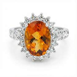 Bague Citrine De Madère En Or Blanc 14K Et Diamants Naturels Extraits des Mines ( et non cultivés en laboratoire ) 22.50 Carats Bijoux