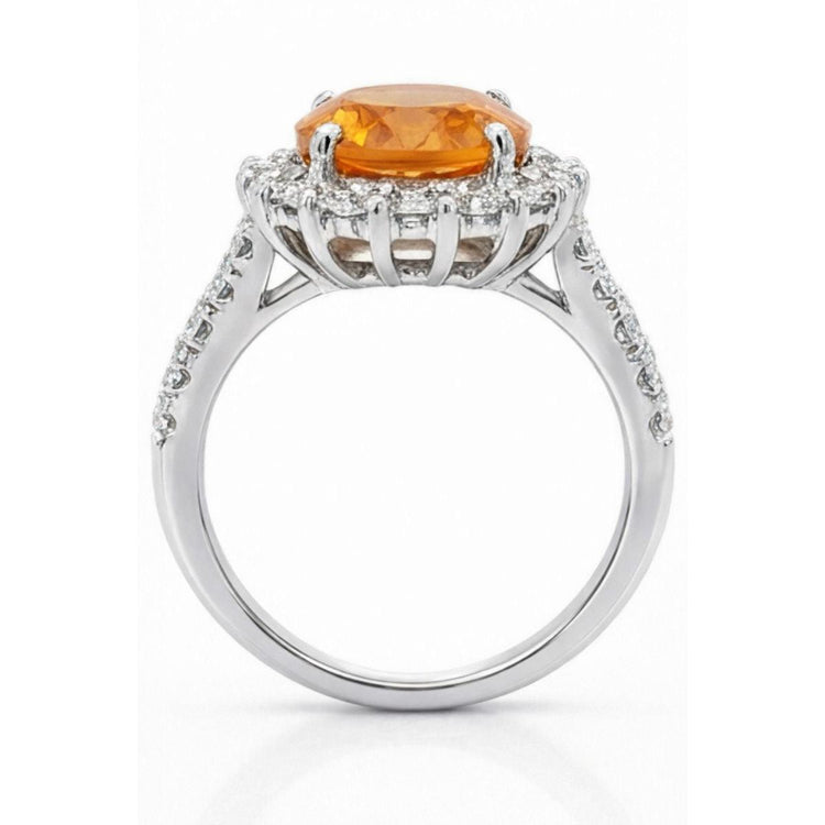 Bague Citrine De Madère En Or Blanc 14K Et Diamants Naturels Extraits des Mines ( et non cultivés en laboratoire ) 22.50 Carats Bijoux