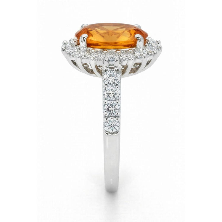 Bague Citrine De Madère En Or Blanc 14K Et Diamants Naturels Extraits des Mines ( et non cultivés en laboratoire ) 22.50 Carats Bijoux