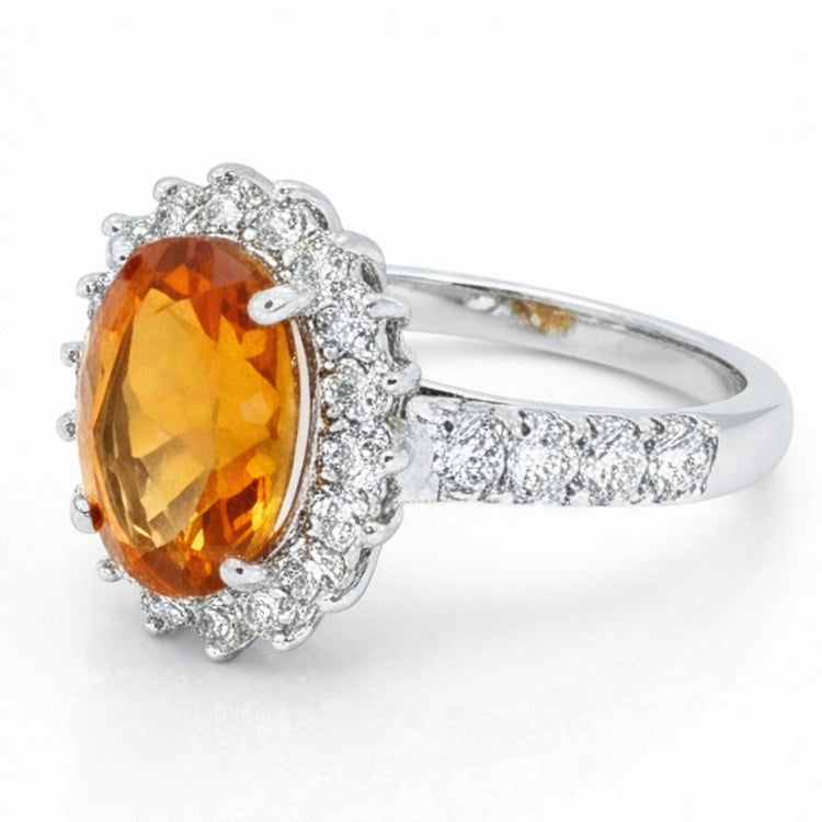 Bague Citrine De Madère En Or Blanc 14K Et Diamants Naturels Extraits des Mines ( et non cultivés en laboratoire ) 22.50 Carats Bijoux