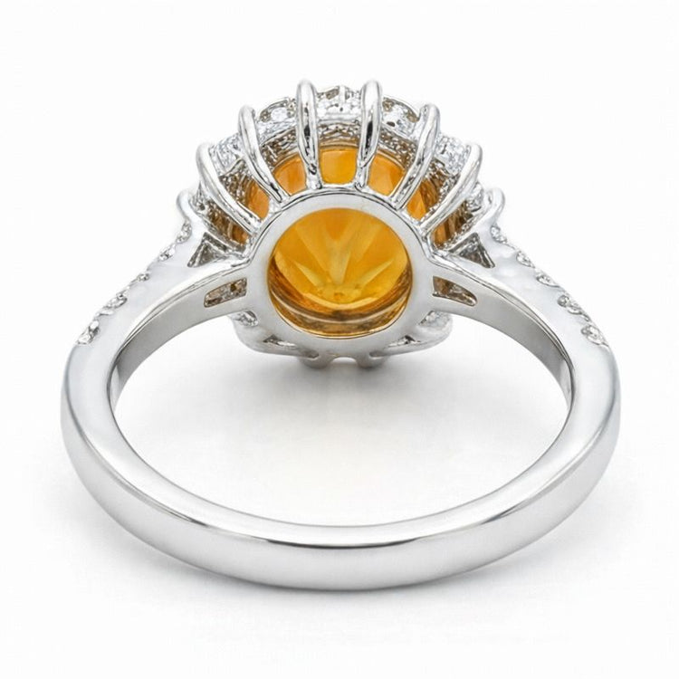 Bague Citrine De Madère En Or Blanc 14K Et Diamants Naturels Extraits des Mines ( et non cultivés en laboratoire ) 22.50 Carats Bijoux