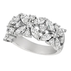 Bague De Fiançailles Marquise 2 Carats Et Réel Diamants Ronds Or Blanc 14K Neuf