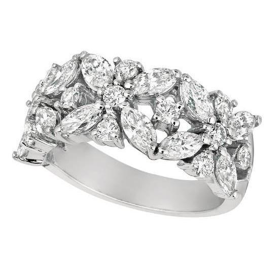 Bague De Fiançailles Marquise 2 Carats Et Réel Diamants Ronds Or Blanc 14K Neuf