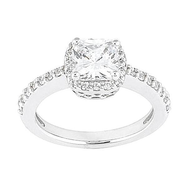 Bague De Fiançailles Réel Diamant Central Coussin Halo 2.01 Carats Or Blanc 14K