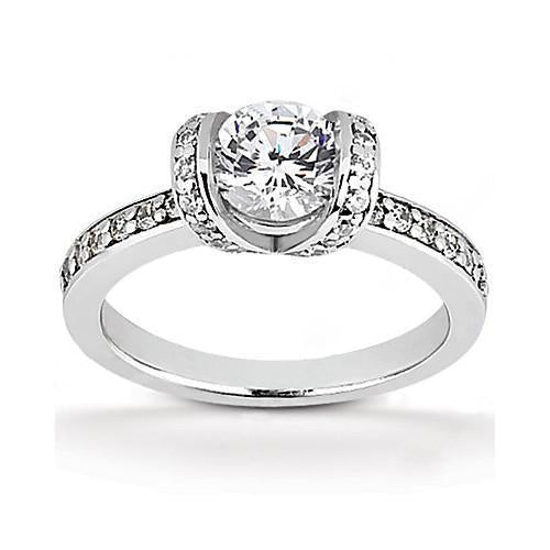Bague De Fiançailles Réel Diamant Femme Or Blanc 14K 1.41 Ct. Nouveau