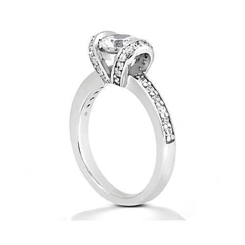 Bague De Fiançailles Réel Diamant Femme Or Blanc 14K 1.41 Ct. Nouveau
