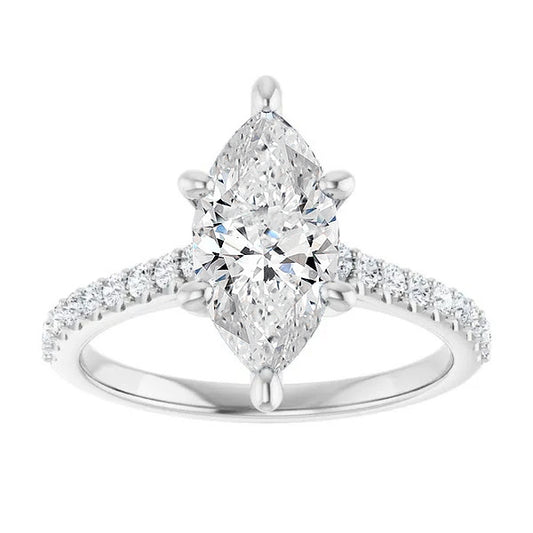 Bague De Fiançailles 3 Ct Marquise Et Réel Diamants Ronds Magnifiques