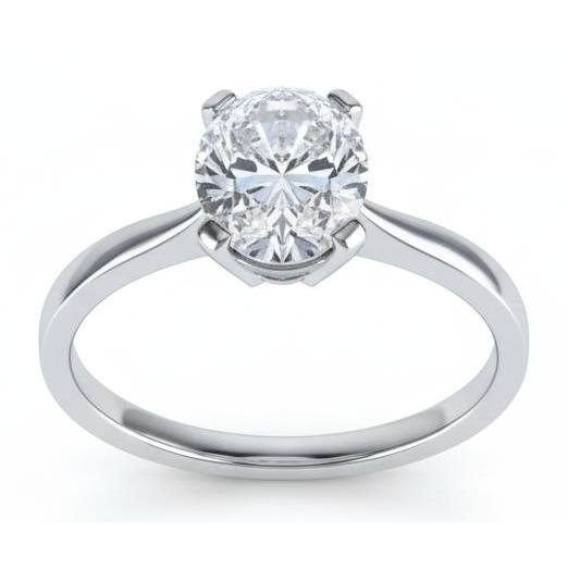 Bague De Fiançailles Réel Diamant Solitaire Ovale 2.50 Carats Or Blanc 14 Carats