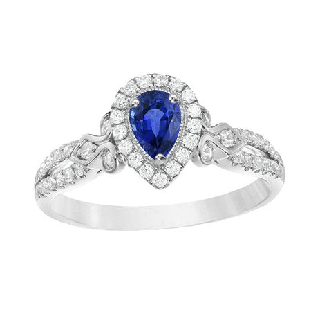 Bague Diamant Halo Poire Saphir Tige Fendue Bijoux Femme