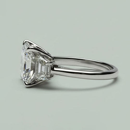 Bague Eagle Claw Prongs Asscher & Trapèze Réel Diamant 3 Pierres