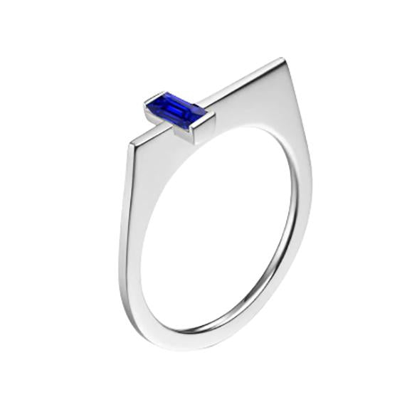 Bague Fantaisie Solitaire Émeraude Ceylan Barre Saphir Sertie Or 14K